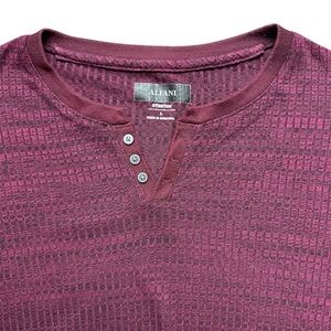 Alfani Men's Stretch Crew-Neck Henley Button‎ T-Shirt Maroon Burgundy Size L